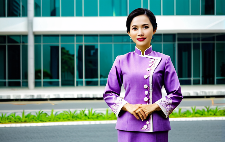**

A professional businesswoman in a tailored ao dai (Vietnamese traditional dress), standing in front of a modern office building in Ho Chi Minh City, fully clothed, appropriate attire, safe for work, perfect anatomy, natural proportions, professional photography, high quality, family-friendly.

**