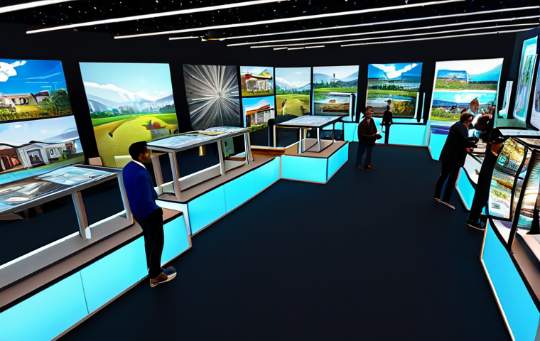**

A bustling virtual real estate expo in Decentraland. Fully clothed avatars are interacting with booths showcasing land plots and virtual property designs.  The scene is vibrant with digital displays and promotional materials. Safe for work, appropriate content, professional and family-friendly depiction of metaverse investment. Perfect anatomy, correct proportions, natural pose.

**