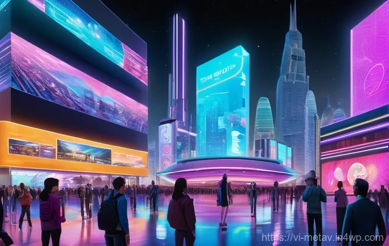 가상 부동산의 가치 평가 기준 - **Prompt:** A bustling and futuristic cityscape within a vibrant metaverse. In the foreground, avata...