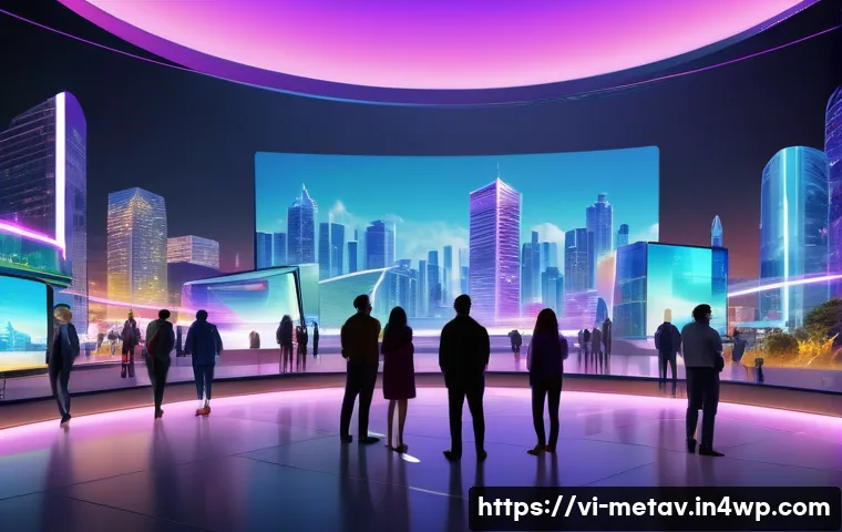 가상 부동산 투자 시 고려해야 할 요소 - A futuristic digital cityscape inside a metaverse platform showing vibrant virtual real estate plots...