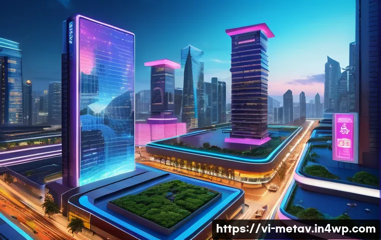 가상 부동산 시장의 투자 환경 변화 - A futuristic virtual real estate marketplace in the Vietnamese metaverse, showcasing digital land pl...