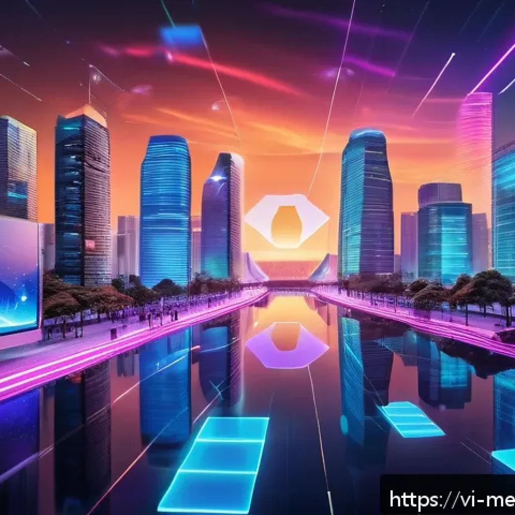 가상 부동산의 국제적 투자 동향 - A futuristic digital cityscape representing Vietnam’s virtual real estate market, with vibrant neon-...