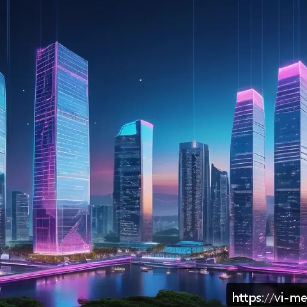 가상 부동산의 가격 변동성 요인 - A futuristic Vietnamese virtual cityscape within a metaverse platform, showcasing vibrant digital re...