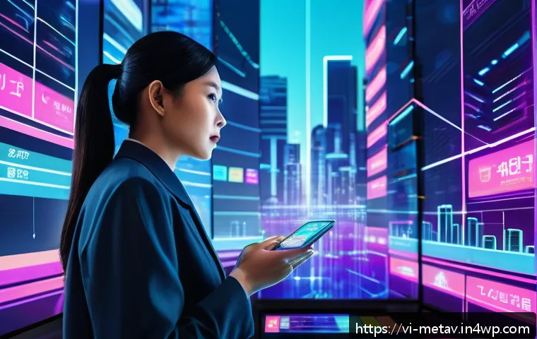 메타버스 부동산 투자 리스크 - A futuristic digital cityscape inside a vibrant metaverse platform, showcasing diverse virtual real ...