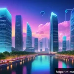 가상 부동산 투자 시 리스크 관리 방안 - A futuristic digital cityscape representing virtual real estate investment in the metaverse, with gl...