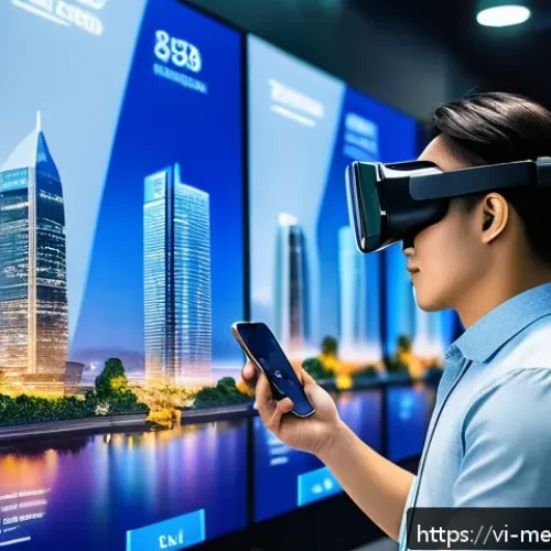 가상 부동산의 혁신적 비즈니스 모델 - A futuristic digital real estate marketplace scene set in a vibrant Vietnamese urban environment, sh...