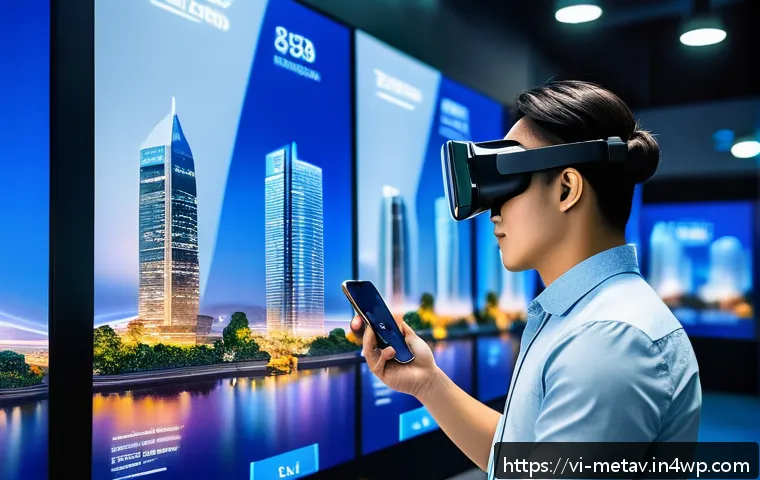 가상 부동산의 혁신적 비즈니스 모델 - A futuristic digital real estate marketplace scene set in a vibrant Vietnamese urban environment, sh...